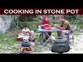 COOKING A VERY DELICIOUS FOOD IN OUR NEW STONE POT | BEEF VEGETABLE IN STONE POT |