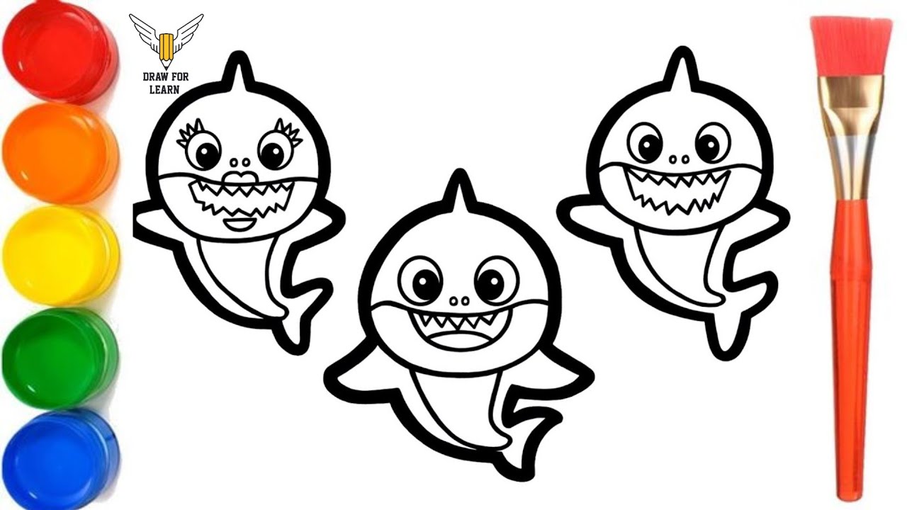 How to Draw baby shark drawing, Painting and Coloring for Kids ...