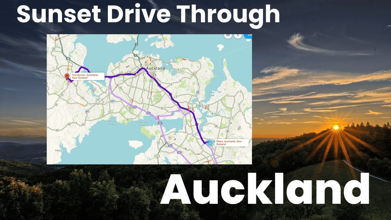 Driving from South Auckland to West Auckland during sunset.