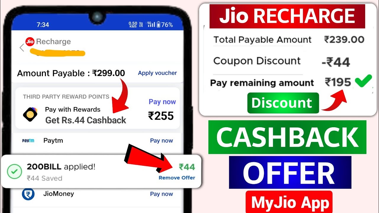 Jio Recharge Cashback Offer Myjio App Pay With Rewards Cashback Option