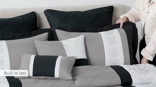 Chic Home 8 Piece Embroidery Comforter Set, Queen, Livingston Black