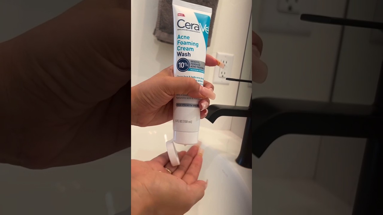 CeraVe Acne Foaming Cream Wash, Gentle Face and Body Cleanser with Benzoyl Peroxide 10%, Hyaluronic