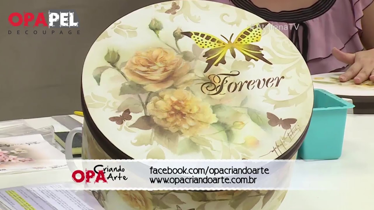 DECOUPAGE | OPAPEL | CAIXA REDONDA ROSAS AMARELAS |OPA CRIANDO ARTE