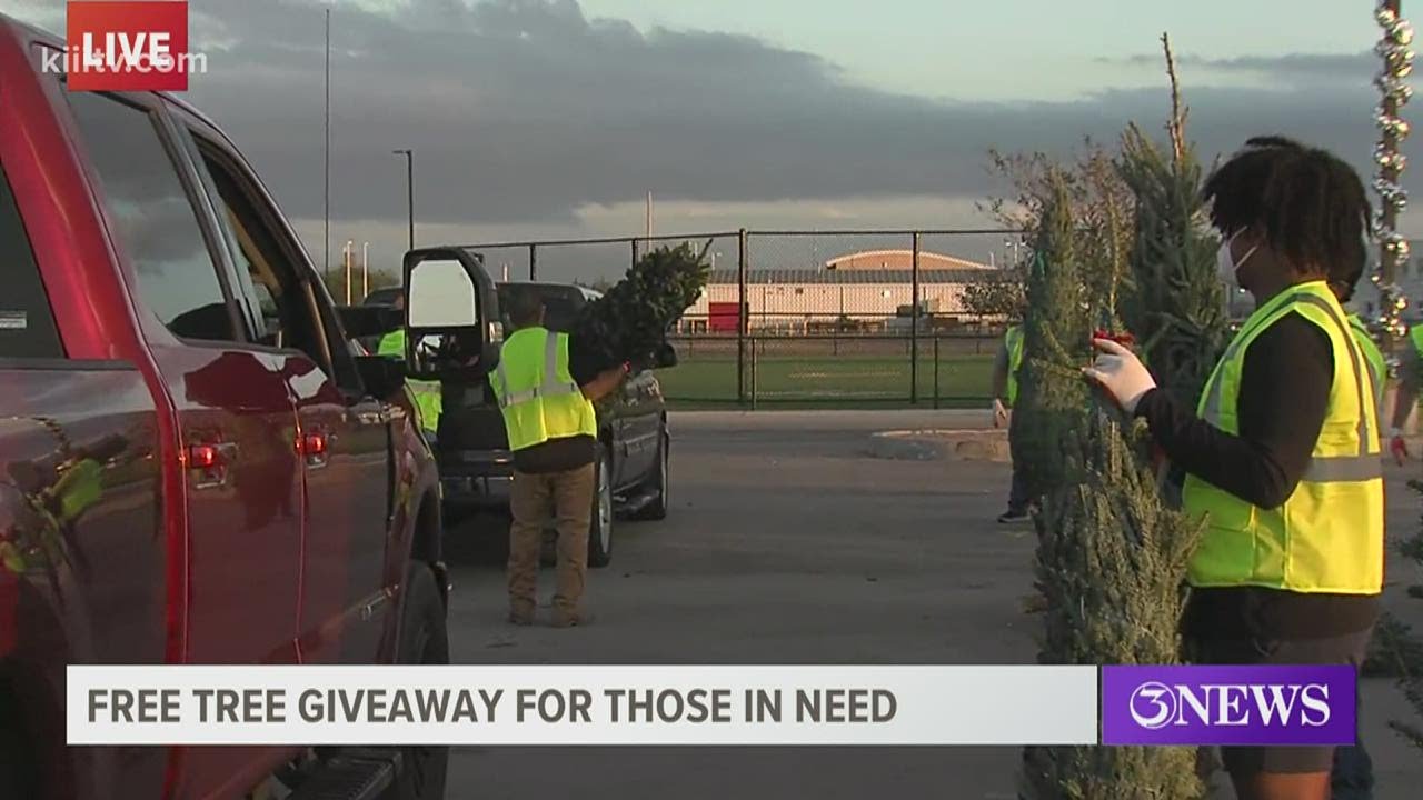 Families line up for Christmas tree giveaway courtesy of Port of Corpus Christi, NuStar Energy