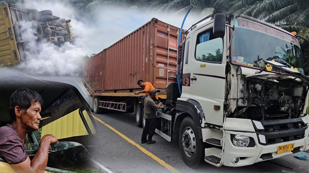 Truck Trailer Jadi Saksi Teman Supir Truk Selamat Kan Truk Laka.Truk Trailer Jadi Korban Truk Mundur