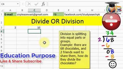 How to use divide in Microsoft excel in Urdu/Hindi