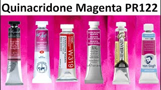 Quinacridone Magenta PR122 Watercolor Comparison - White Nights, Holbein, Sennelier, W&N, Van Gogh..