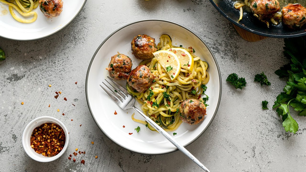 Keto Garlic Butter Meatballs with Lemon Zoodles YouTube