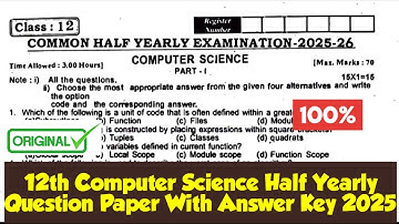 12th Computer science Half yearly Question paper with answer key 2025|Vincent Info|