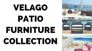 Video shows a collection of modern outdoor patio furniture. The all-weather wicker sets include outdoor sectional lounges, dining 