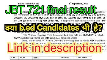 JBT 721 Final Result//hp jbt 721 final cutoff//hp jbt 721 latest update