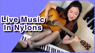 Music in Pantyhose- Piano and Guitar Live Stream in Nylons Tights Hosiery, Pedal Pumping