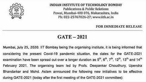GATE 2021 EXAM DATE RELEASED