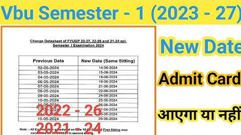 vbu fyugp Semester 1 new exam Date। Semester 1 new admit card download 2023 - 27 , 2222 - 26, 21-24