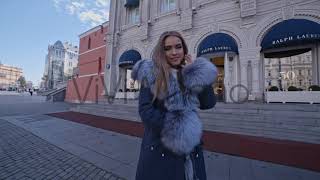 Женская парка с мехом чернобурки