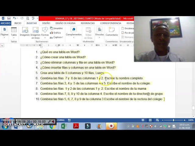 17/06/2020 Sistemas Grado Cuarto
Semanas 17 y 18: Que Es Una Tabla y Como Crear Tablas en Word