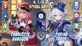 C2 Charlotte Burgeon & C0 Furina Taser | 4.1/4.2 Spiral Abyss | Floor 12 9 Star | Genshin Impact