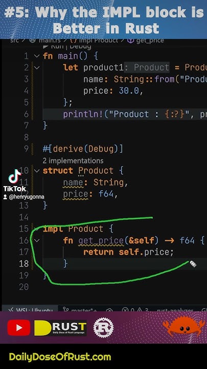 Why Rust's implementation block is better #rust #rustlang #rusttutorial ...