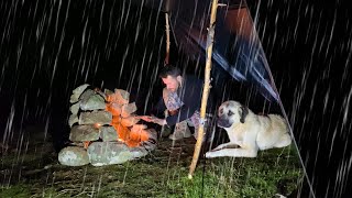 Overnight Camping in Heavy Rain! • Relaxing Rain Sounds, Rainstorm, Rain Camping