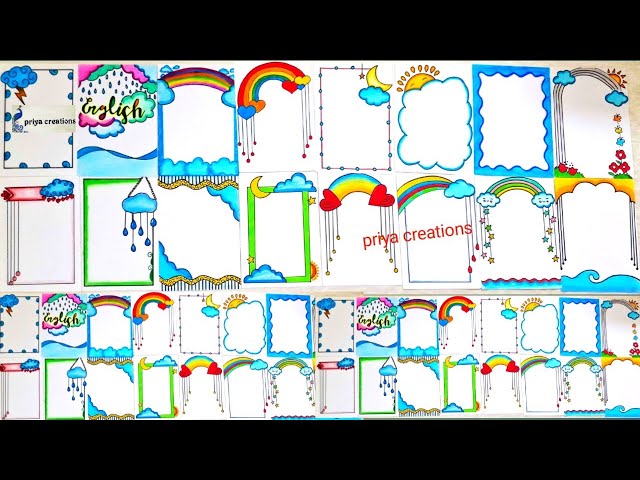 border designs on paper | rainbow clouds border design | border designs on paper for project class=