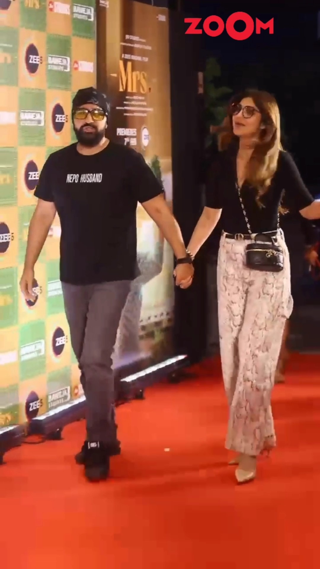 Raj Kundra spotted flaunting 'NEPO HUSBAND' tee during a film screening with wife Shilpa? #shorts