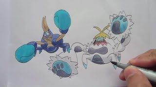 How to Draw Pokemon No. 739 Crabrawler, No. 740 Crabominable