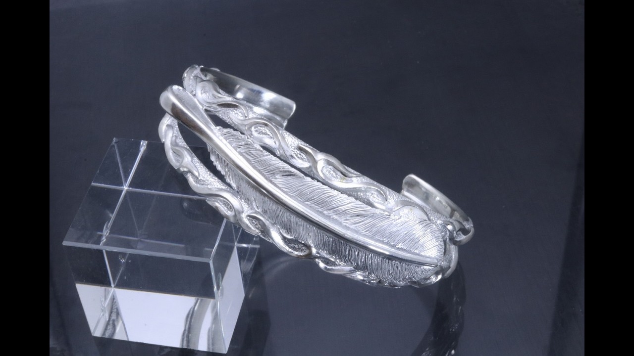 龍頭 シルバーアクセサリー] B-177 八咫烏フェザー火焔ダブルバングル