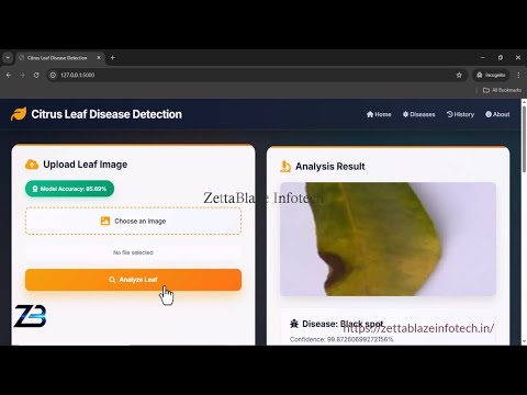 Citrus Leaf disease Detection Using Python Deep Learning - Web application | Final Year Project