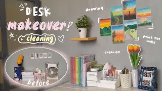 DESK MAKEOVER 2023 🧺🧹 : cleaning, unboxing, organize, drawing, paint the walls | Zalfa Zulfa