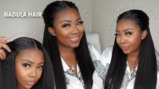 THE MOST NATURAL LOOKING GLUELESS KINKY STRAIGHT WIG TUTORIAL FOR BEGINNERS | NADULA HAIR