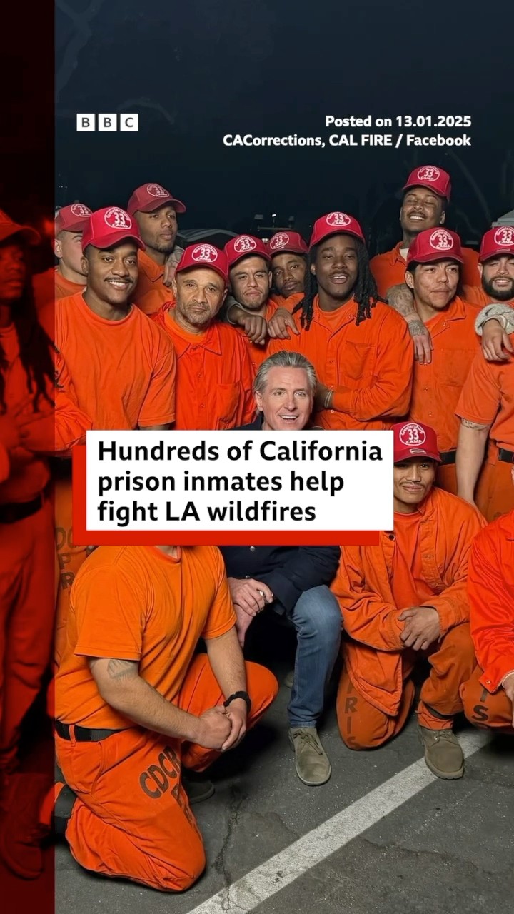 Hundreds of California prison inmates help fight LA wildfires. #LA #BBCNews