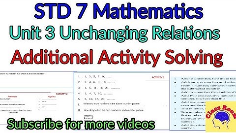 Standard 7 Mathematics Unit 3 Unchanging Relations Additional Activities @ClassRoomsaranya