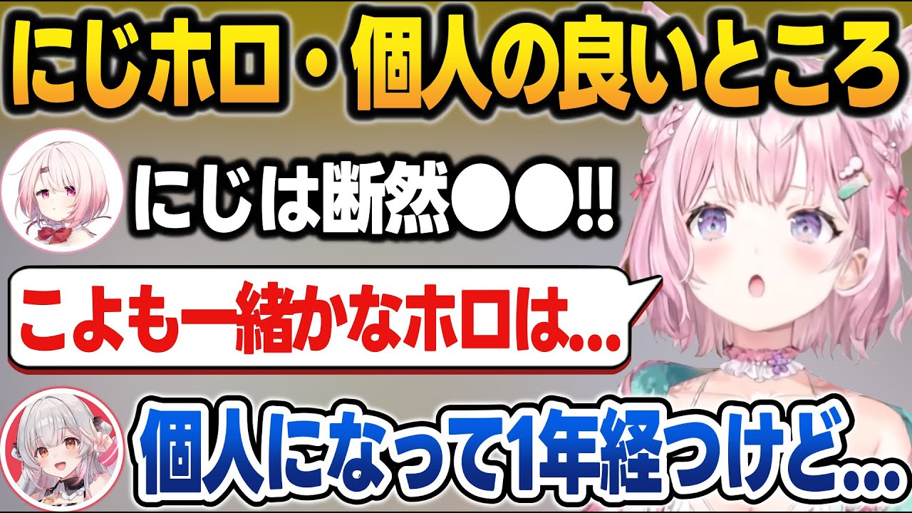 にじホロと個人勢の良いところを語り合って共通点や個人の苦労を知るパトしいこよ【博衣こより/椎名唯華/周防パトラ/にじさんじ/ホロライブ/切り抜き】