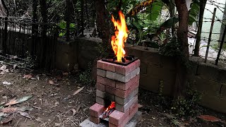 How to build a outdoor brick rocket stove | The first cooking with wood fire | DIY