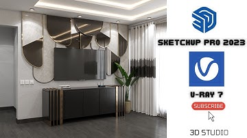 How to make wall design in sketchup and rendering v-ray7#sketchful #interiordesign #vrayforsketchup