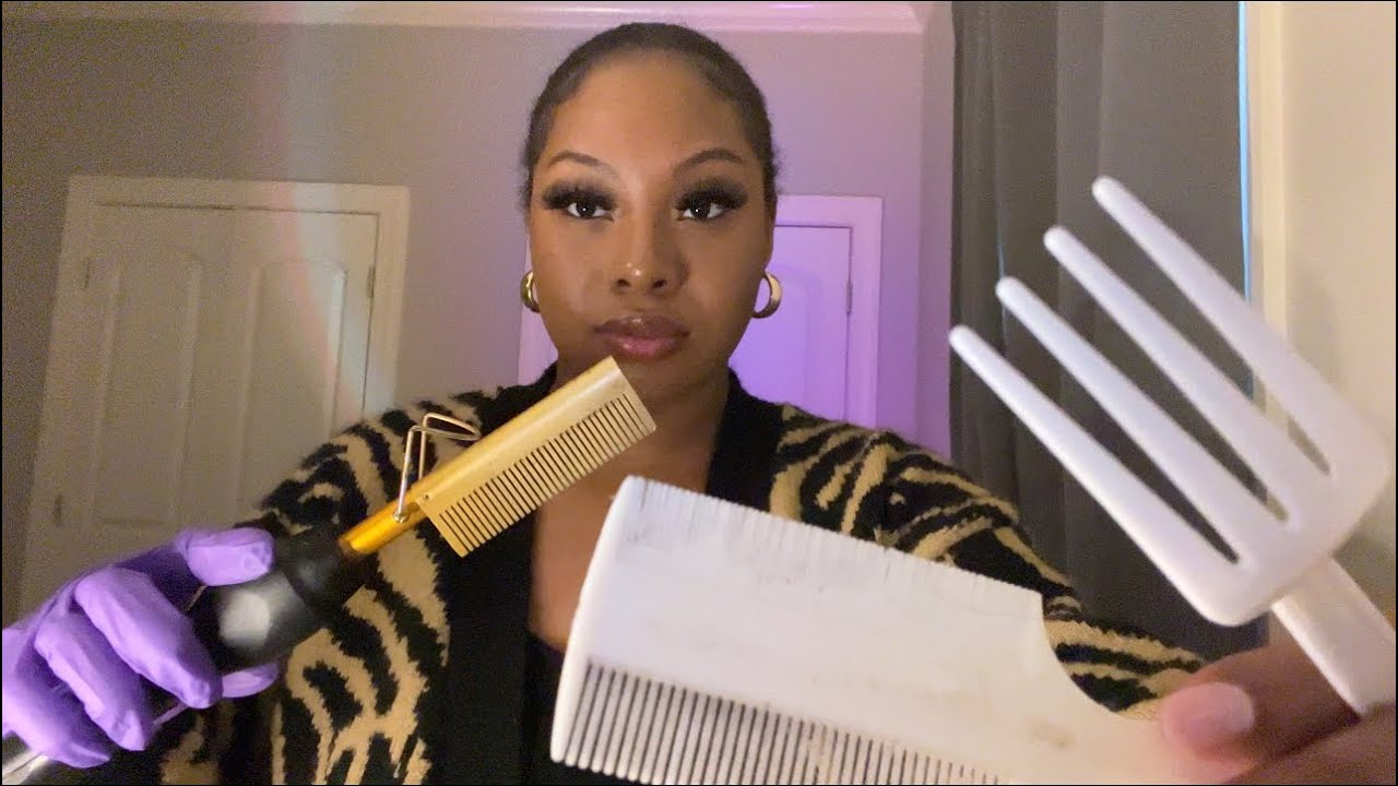  asmr scalp check + hair press + braiding 🪮💆🏽‍♀️ roleplay asmr - YouTube