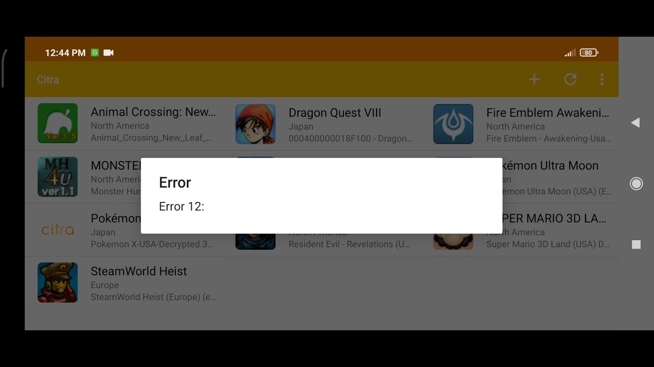 How to fix error .12 on citra emulator android