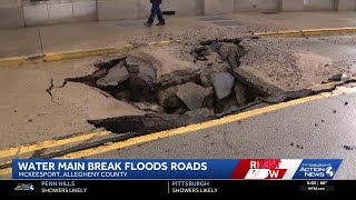 Water main break floods roads in McKeesport, work underway