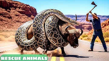 EPIC RESCUE | GIANT PYTHON that attacked a BUFFALO was rescued by BRAVE RESCUE TEAM