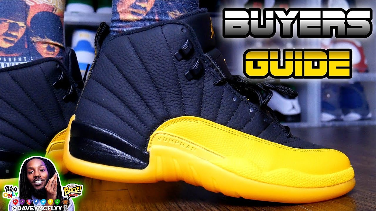 UNIVERSITY GOLD AIR JORDAN 12 GP PE BUYERS GUIDE W/ SIG LACING STYLE ON FOOT ( Thunder )