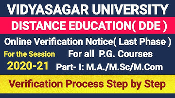 Vidyasagar University Distance Education PG Admission Documents Verification for the Session 2020-21