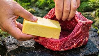 Stuffing a Giant Steak with Homemade Butter in the Forest 🥩🔥