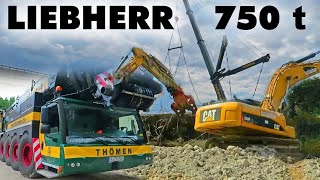 Spectacular 800 ton giant crane Liebherr LTM 1750-9.1 demolishing freeway bridge Giant project