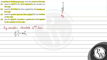 A monkey is climbing up a rope, then the tension in the rope (a) must be equal to the force appl...