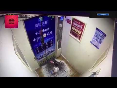 Toddler girl gets dragged up by her wrist in a descending lift