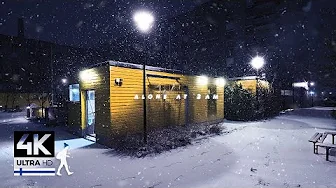 Alone at 2 AM • Night Walk in Snowfall • Lahti, Finland - Slow TV 4K