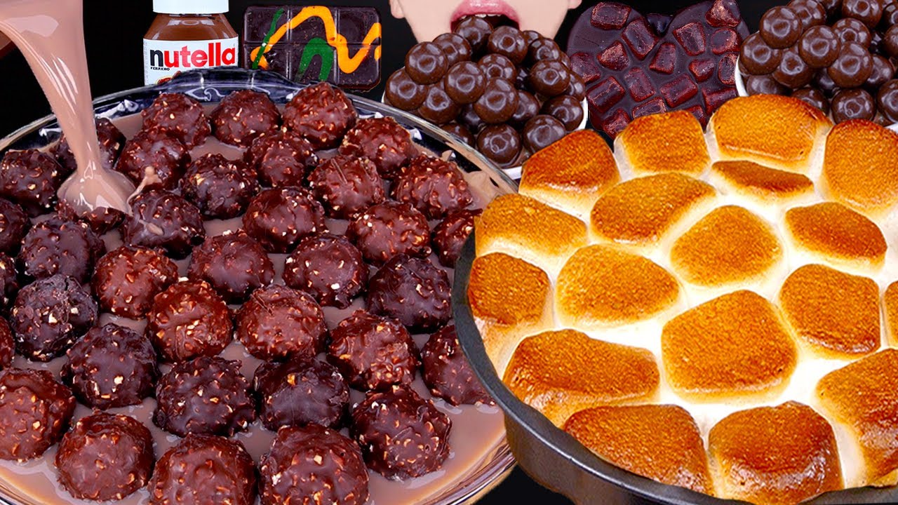 ASMR FERRERO ROCHER S'MORES DIP CHOCOLATE ICE CREAM MALTESERS NUTELLA DESSERT MUKBANG먹방EATING SOUNDS