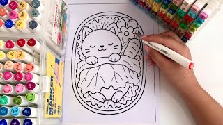 🐱Relaxing Cat Coloring 🌿 | Cute Garden Scene | Satisfying Marker Coloring ASMR
