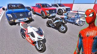 SUPER CARROS e MOTOS com HOMEM ARANHA e HERÓIS na Mega Rampa - IR GAMES