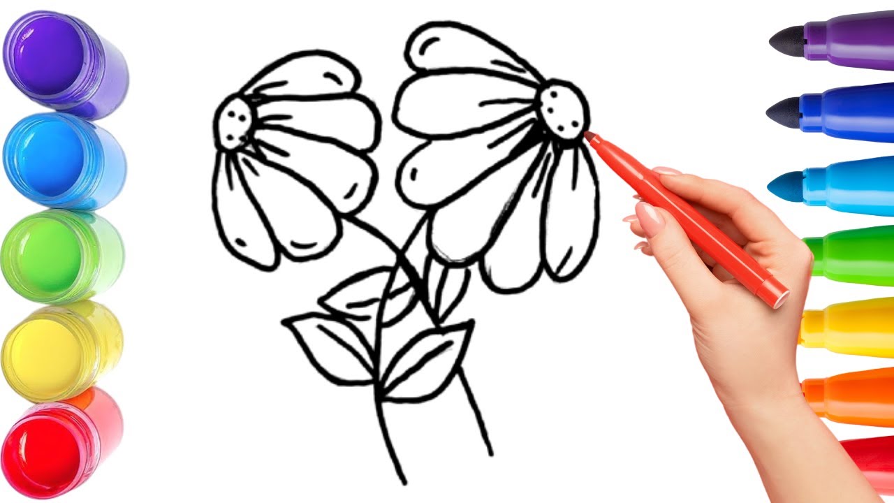 Как нарисовать милый цветок или растение. Рисование, раскрашивание и живопись для детей и малышей...